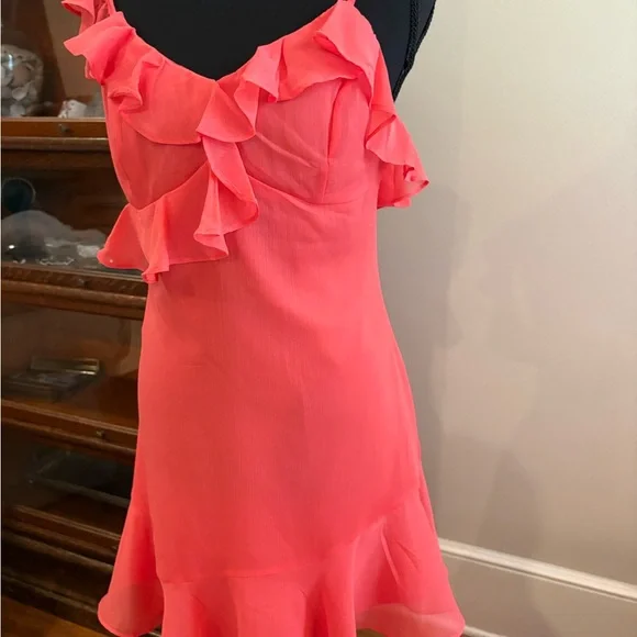 Lulu's Vibrant Coral Ruffle Mini Dress - Picture 4 of 5